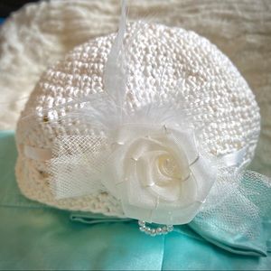 Hand crocheted newborn off white baby beanie girls